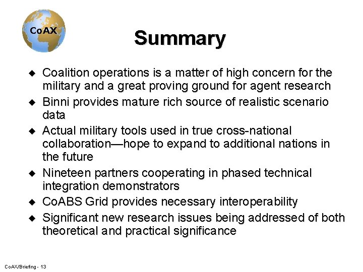 Co. AX u u u Summary Coalition operations is a matter of high concern