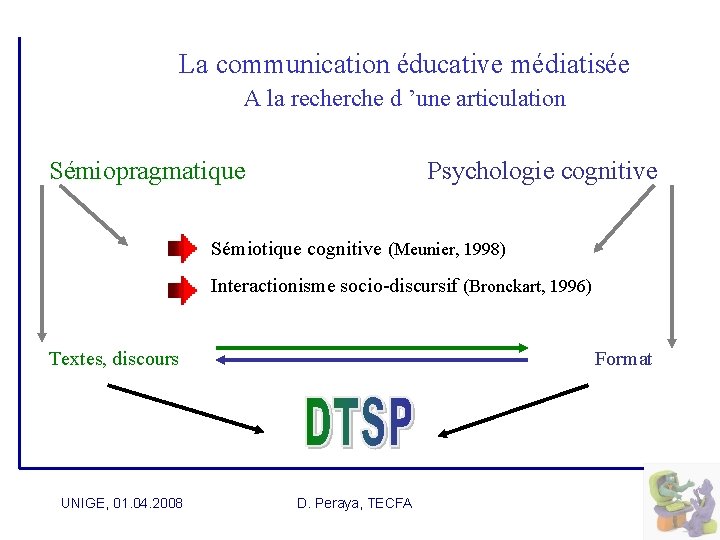  La communication éducative médiatisée A la recherche d ’une articulation Sémiopragmatique Psychologie cognitive
