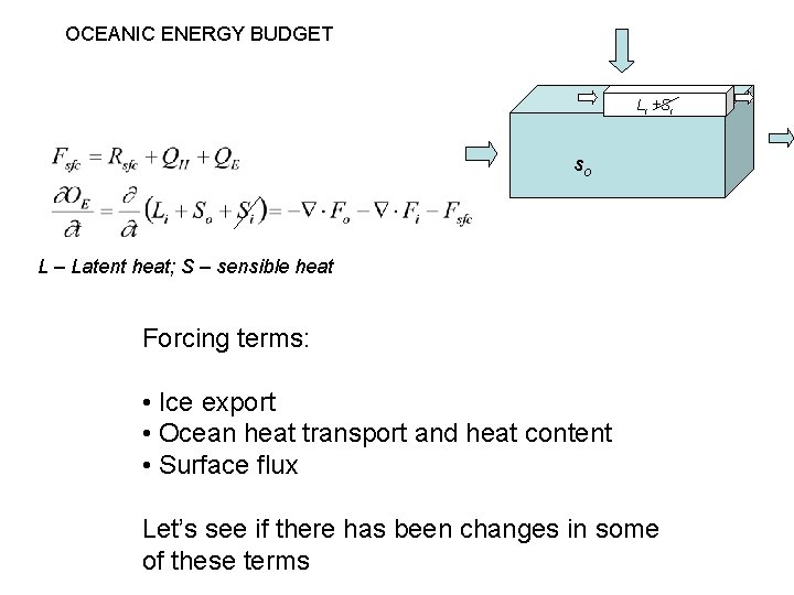 OCEANIC ENERGY BUDGET Li +Si so L – Latent heat; S – sensible heat