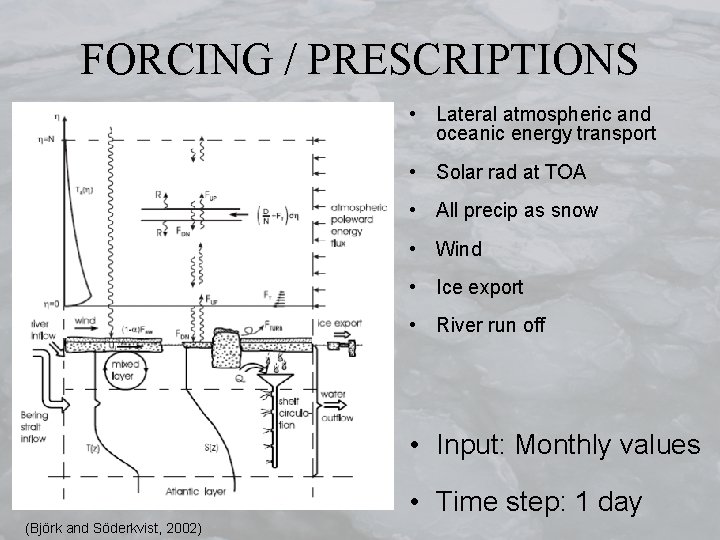 FORCING / PRESCRIPTIONS • Lateral atmospheric and oceanic energy transport • Solar rad at