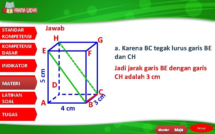 KOMPETENSI DASAR INDIKATOR MATERI LATIHAN SOAL TUGAS Jawab H G E 5 cm STANDAR