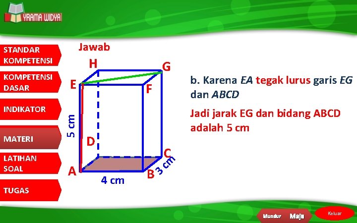 Jawab STANDAR KOMPETENSI INDIKATOR MATERI LATIHAN SOAL TUGAS G E 5 cm KOMPETENSI DASAR