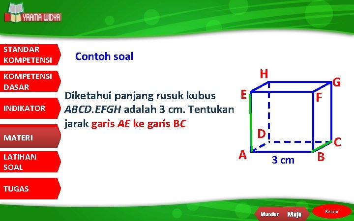 STANDAR KOMPETENSI DASAR INDIKATOR MATERI LATIHAN SOAL Contoh soal H E Diketahui panjang rusuk