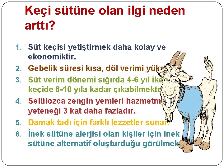 Keçi sütüne olan ilgi neden arttı? 1. Süt keçisi yetiştirmek daha kolay ve 2. Keçi sütüne olan ilgi neden arttı? 1. Süt keçisi yetiştirmek daha kolay ve 2.