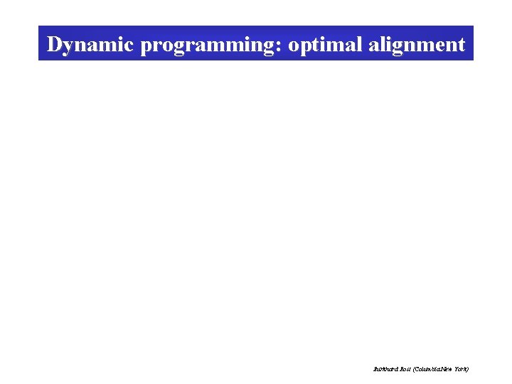 Dynamic programming: optimal alignment Burkhard Rost (Columbia New York) 