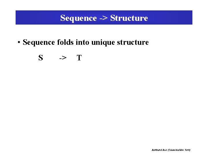 Sequence -> Structure • Sequence folds into unique structure S -> T Burkhard Rost