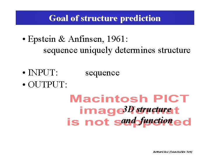 Goal of structure prediction • Epstein & Anfinsen, 1961: sequence uniquely determines structure •