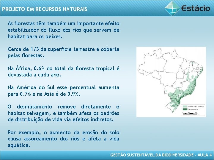 PROJETO EM RECURSOS NATURAIS As florestas têm também um importante efeito estabilizador do fluxo