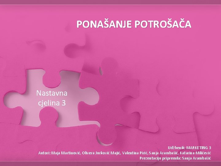 PONAŠANJE POTROŠAČA Nastavna cjelina 3 Udžbenik: MARKETING 3 Autori: Maja Martinović, Olivera Jurković Majić,