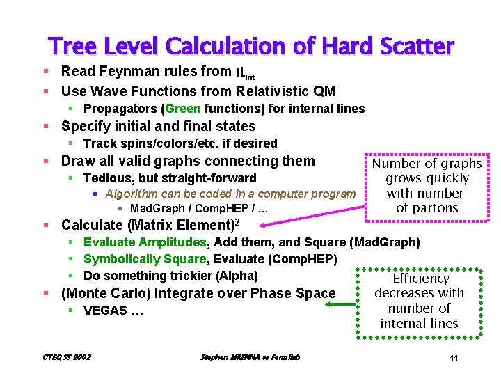 Tree Level Calculation of Hard Scatter § Read Feynman rules from i. Lint §