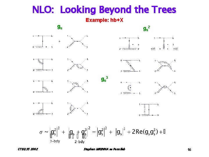 NLO: Looking Beyond the Trees Example: hb+X gs gs 2 gs 3 CTEQ SS