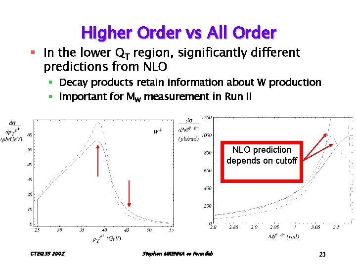 Higher Order vs All Order § In the lower QT region, significantly different predictions