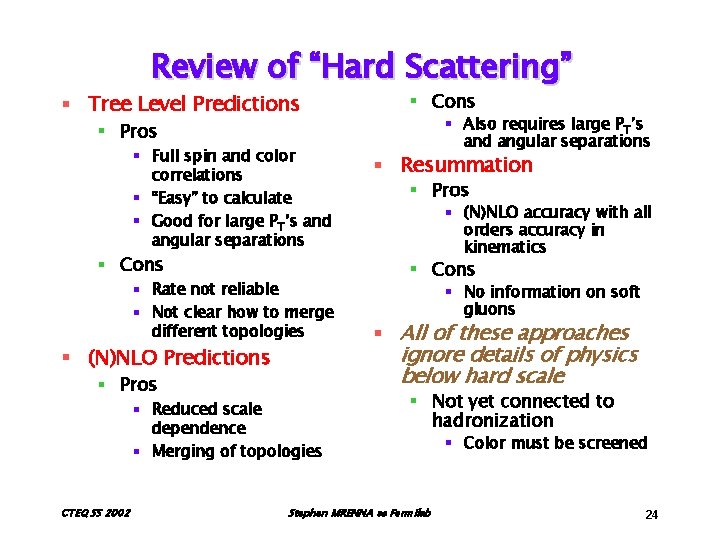 Review of “Hard Scattering” § Tree Level Predictions § Cons § Also requires large