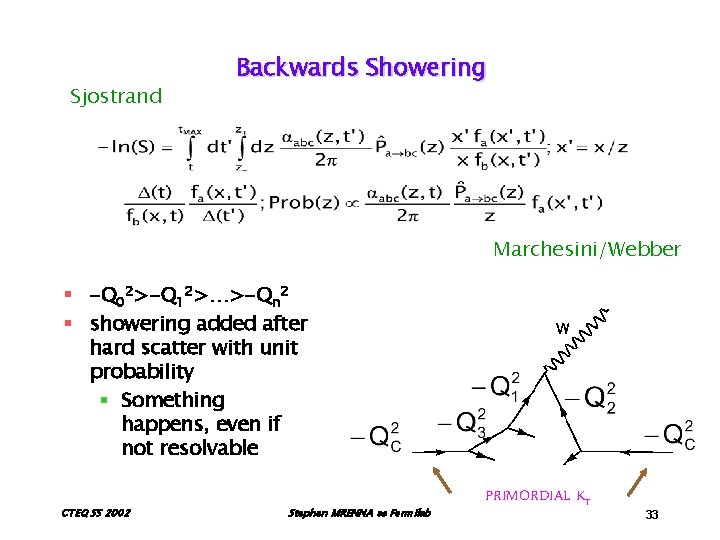 Sjostrand Backwards Showering Marchesini/Webber § -Q 02>-Q 12>…>-Qn 2 § showering added after hard