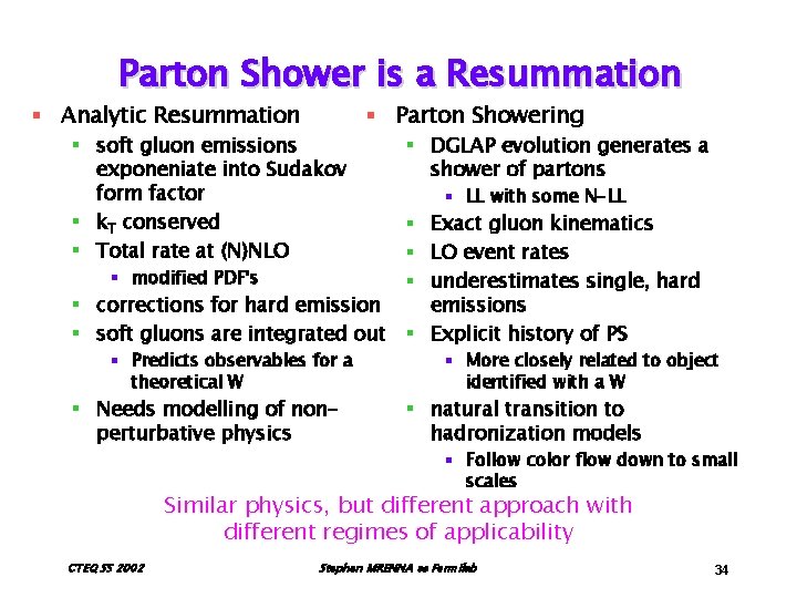 Parton Shower is a Resummation § Analytic Resummation § soft gluon emissions exponeniate into