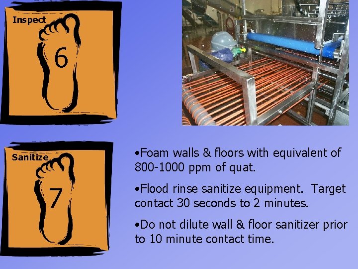 Inspect 6 Sanitize 7 • Foam walls & floors with equivalent of 800 -1000