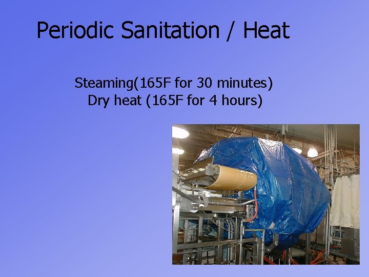 Periodic Sanitation / Heat Steaming(165 F for 30 minutes) Dry heat (165 F for