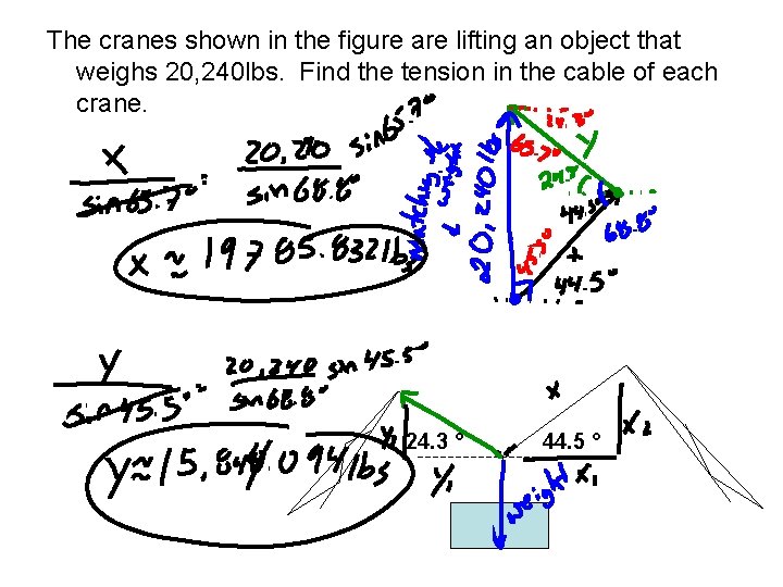 The cranes shown in the figure are lifting an object that weighs 20, 240 The cranes shown in the figure are lifting an object that weighs 20, 240