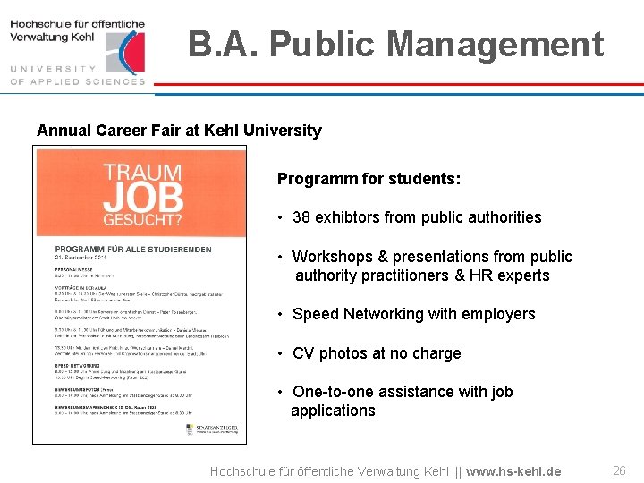 B. A. Public Management Annual Career Fair at Kehl University Programm for students: •