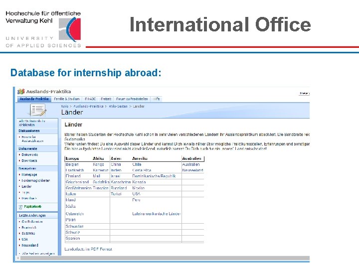 International Office Database for internship abroad: Hochschule für öffentliche Verwaltung Kehl || www. hs-kehl.