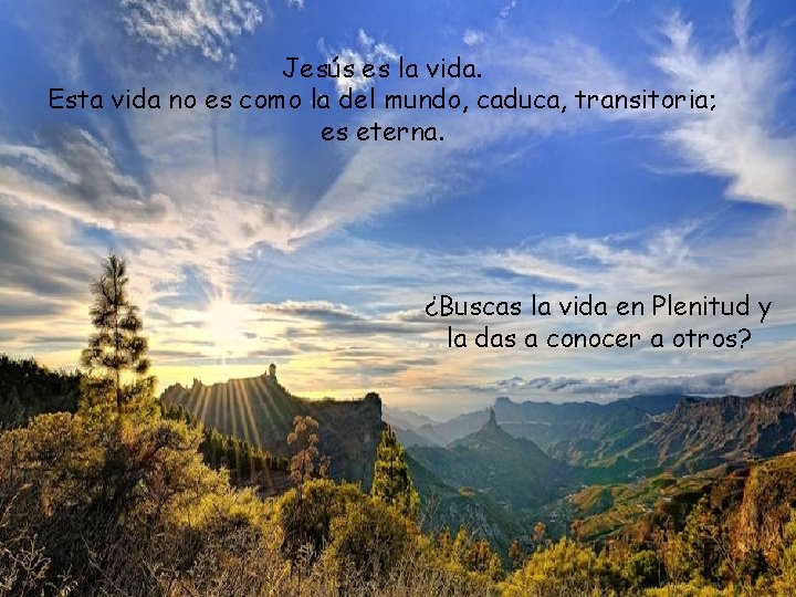 Jesús es la vida. Esta vida no es como la del mundo, caduca, transitoria;