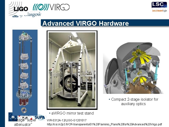 Advanced VIRGO Hardware • Compact 2 -stage isolator for auxiliary optics • a. VIRGO