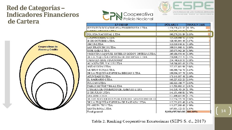 Red de Categorías – Indicadores Financieros de Cartera 14 
