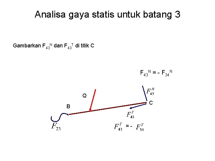 Analisa gaya statis untuk batang 3 Gambarkan F 43 N dan F 43 T