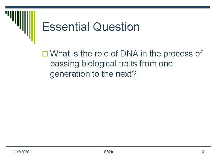 Essential Question o What is the role of DNA in the process of passing