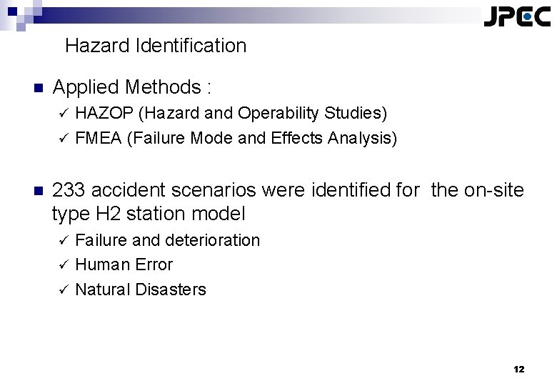 Hazard Identification n Applied Methods : HAZOP (Hazard and Operability Studies) ü FMEA (Failure