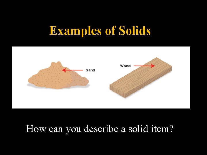 Examples of Solids How can you describe a solid item? Examples of Solids How can you describe a solid item?