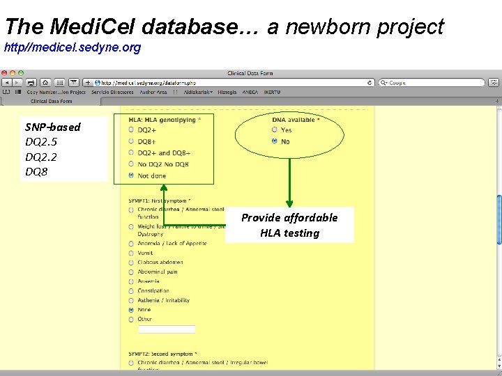 The Medi. Cel database… a newborn project http//medicel. sedyne. org SNP-based DQ 2. 5