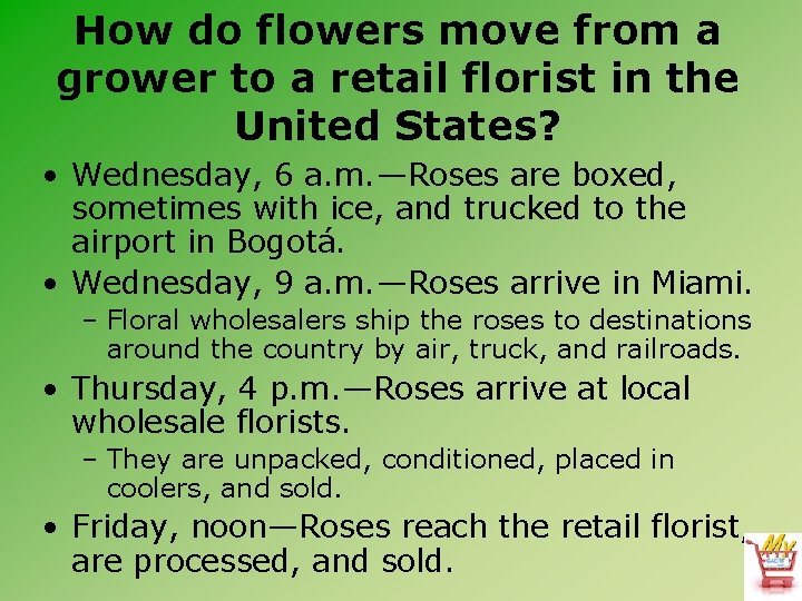 How do flowers move from a grower to a retail florist in the United