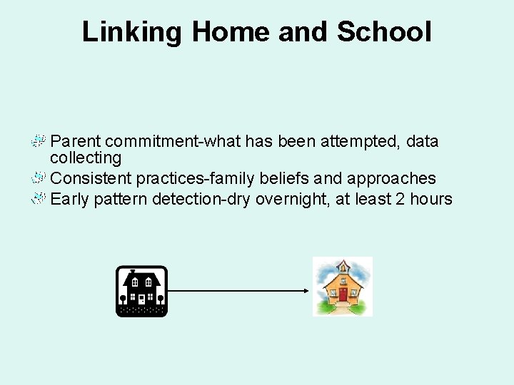 Linking Home and School Parent commitment-what has been attempted, data collecting Consistent practices-family beliefs