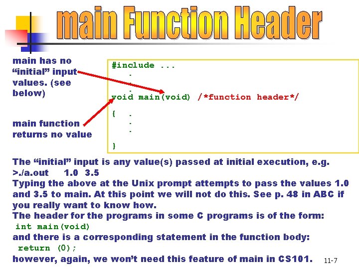 Identify the parts of the main function which