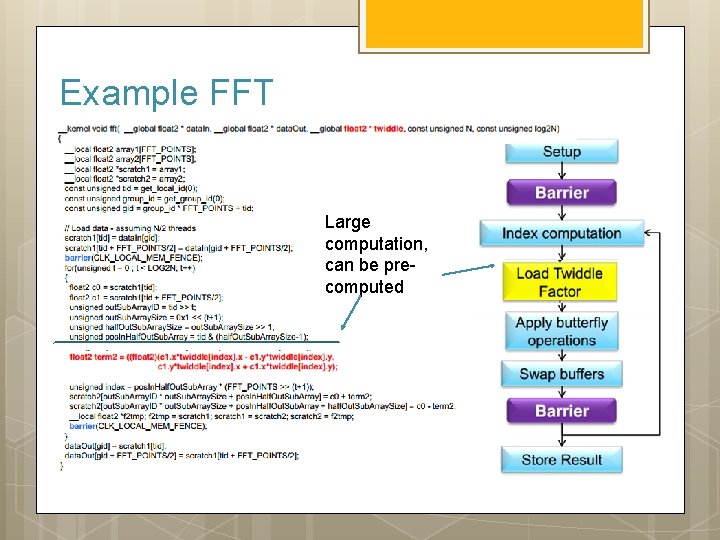 Example FFT Large computation, can be precomputed 