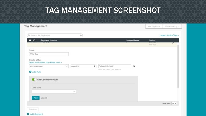 TAG MANAGEMENT SCREENSHOT 