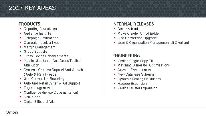 2017 KEY AREAS PRODUCTS • Reporting & Analytics • Audience Insights • Campaign Estimations