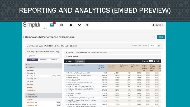 REPORTING AND ANALYTICS (EMBED PREVIEW) 