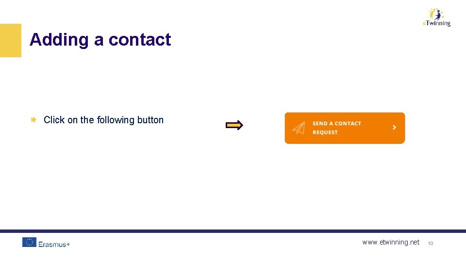 Adding a contact Click on the following button www. etwinning. net 10 