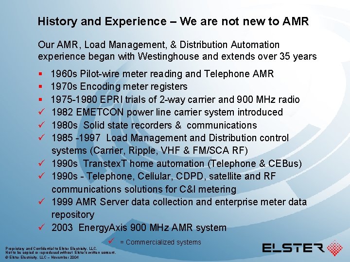 History and Experience – We are not new to AMR Our AMR, Load Management,