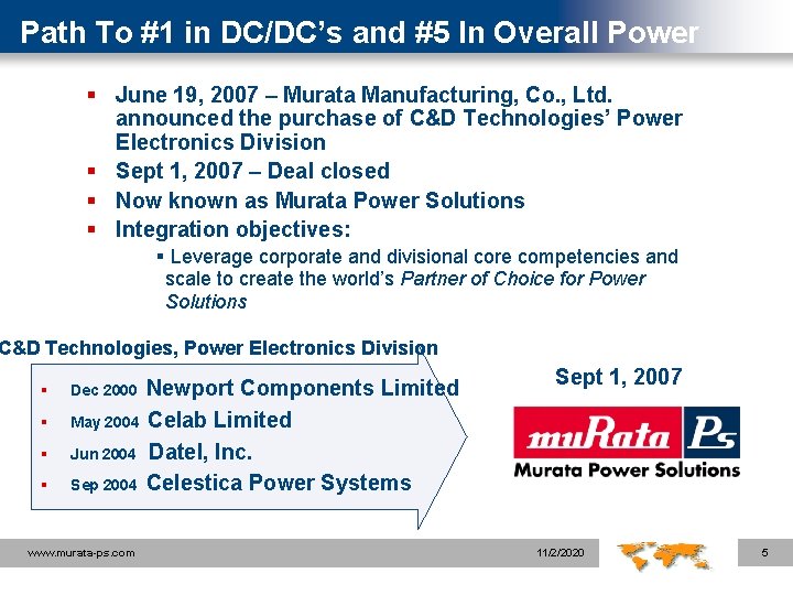 Path To #1 in DC/DC’s and #5 In Overall Power § June 19, 2007