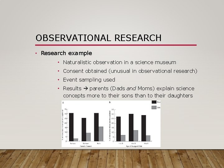 OBSERVATIONAL RESEARCH • Research example • Naturalistic observation in a science museum • Consent