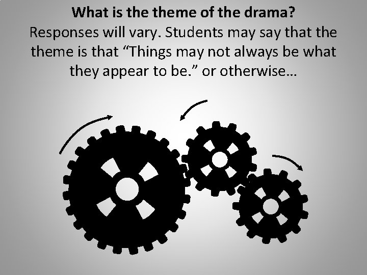 What is theme of the drama? Responses will vary. Students may say that theme