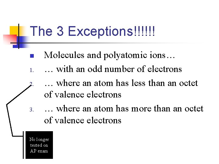 The 3 Exceptions!!!!!! n 1. 2. 3. Molecules and polyatomic ions… … with an