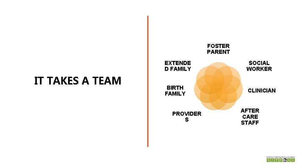 FOSTER PARENT IT TAKES A TEAM EXTENDE D FAMILY SOCIAL WORKER BIRTH FAMILY CLINICIAN