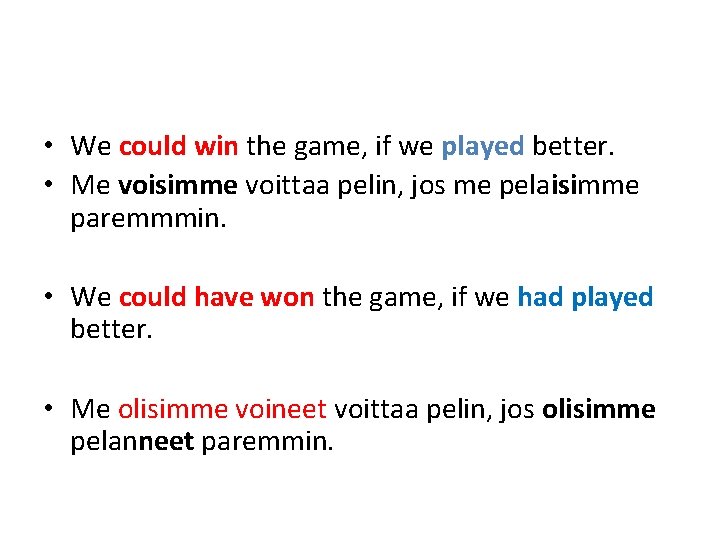  • We could win the game, if we played better. • Me voisimme