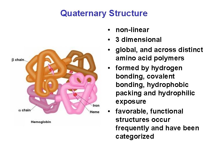 Quaternary Structure • non-linear • 3 dimensional • global, and across distinct amino acid