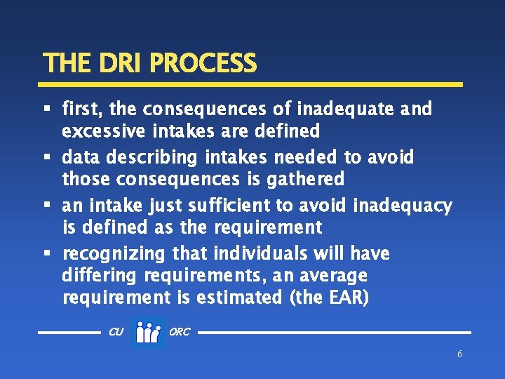 THE DRI PROCESS § first, the consequences of inadequate and excessive intakes are defined