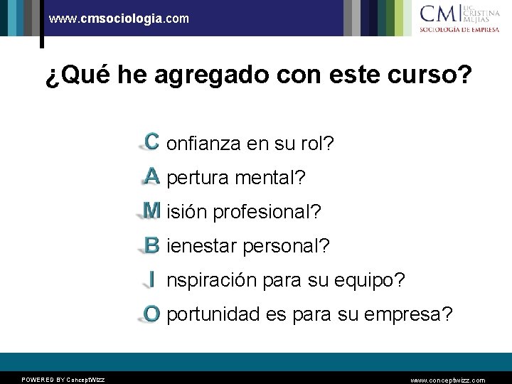 www. cmsociologia. com ¿Qué he agregado con este curso? onfianza en su rol? pertura